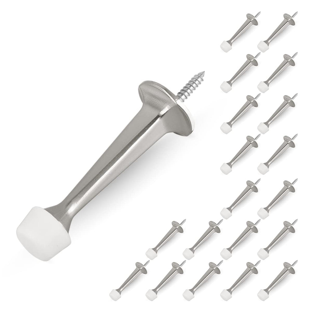 Homotek 20 Pack Heavy Duty Solid Rigid Door Stop With Soft Rubber Tip, Zinc Die Cast Door Stopper Protect Wall & Door, Satin Nic