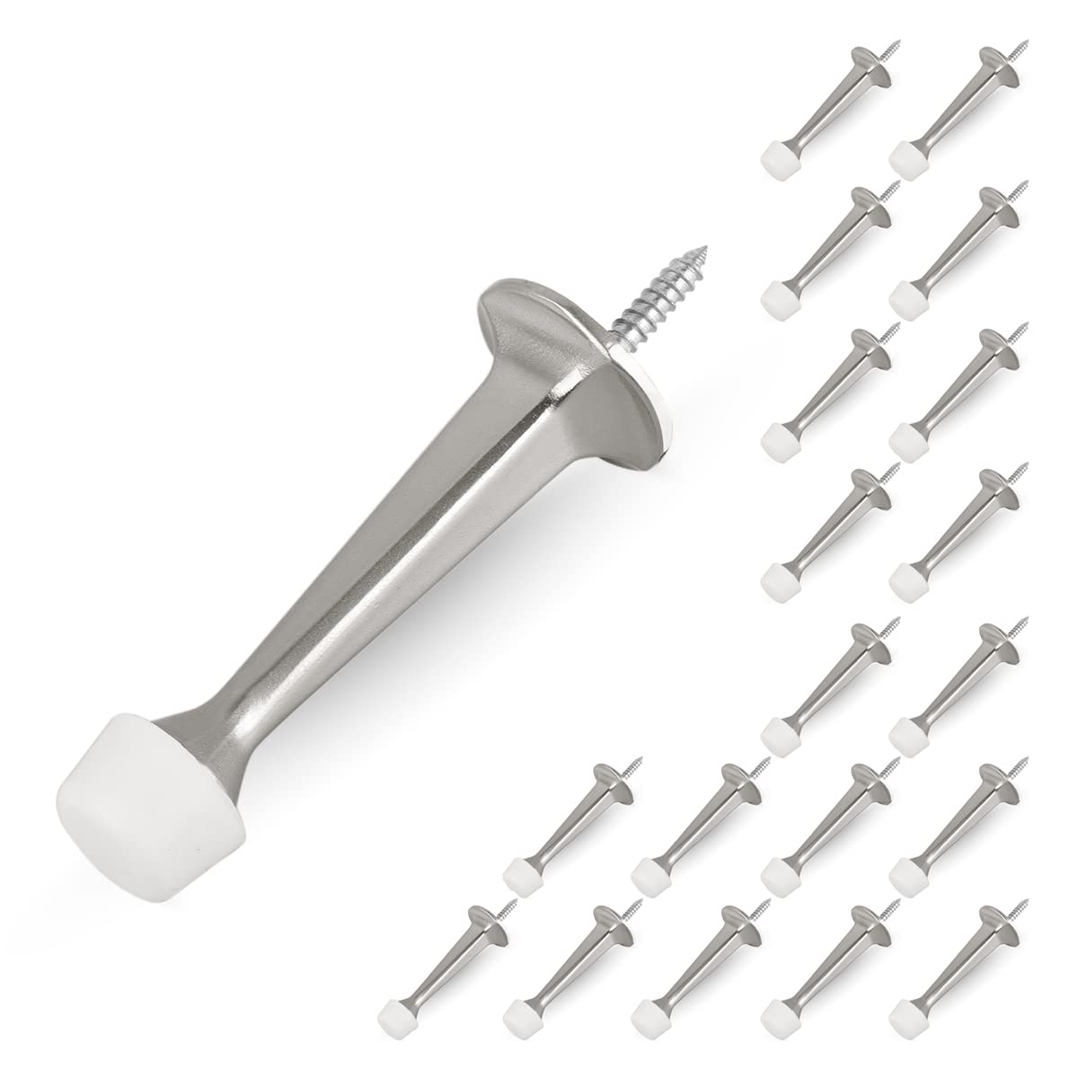 Homotek 20 Pack Heavy Duty Solid Rigid Door Stop With Soft Rubber Tip, Zinc Die Cast Door Stopper Protect Wall & Door, Satin Nic