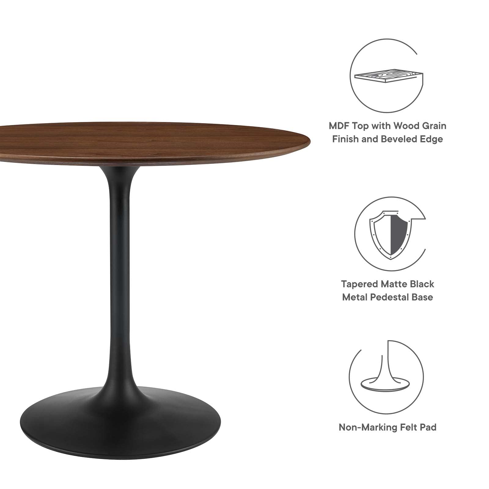 Modway Lippa Round 36&quot; Wood Grain Mid-Century Modern Dining Table In Black Walnut