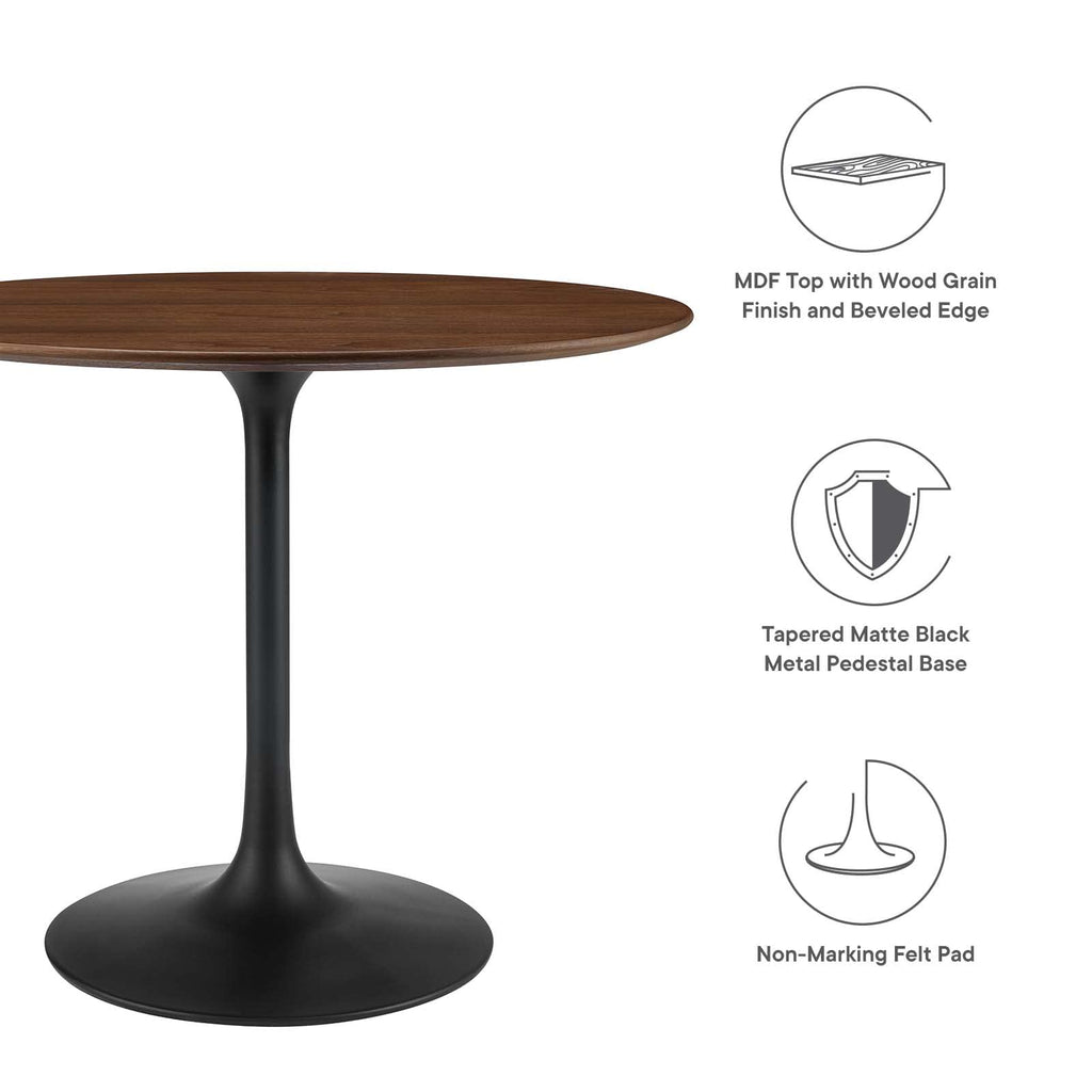 Modway Lippa Round 36" Wood Grain Mid-Century Modern Dining Table In Black Walnut