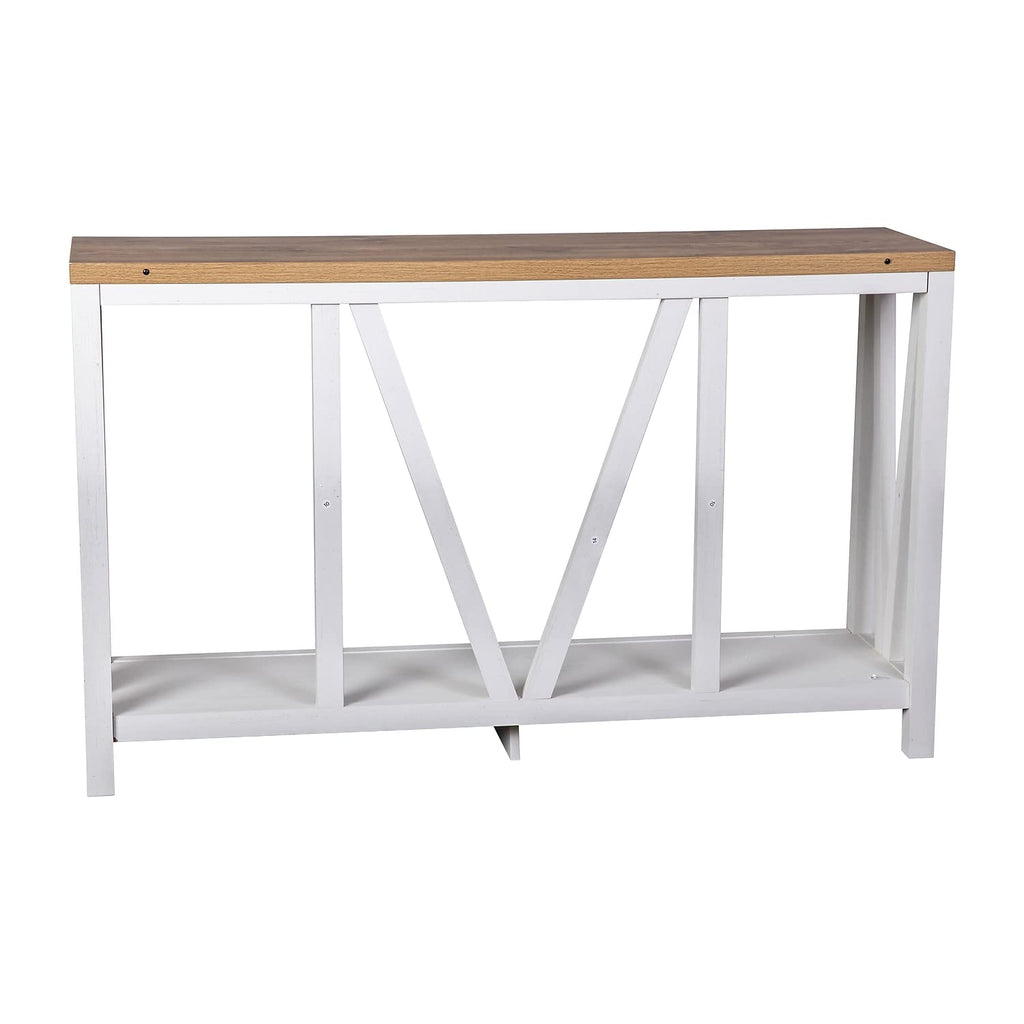 Flash Furniture Charlotte Farmhouse 2-Tier Console Table - Brushed Wash Finish Engineered Wood Frame - Warm Oak Finish Tabletop - For Entryway or Living Room