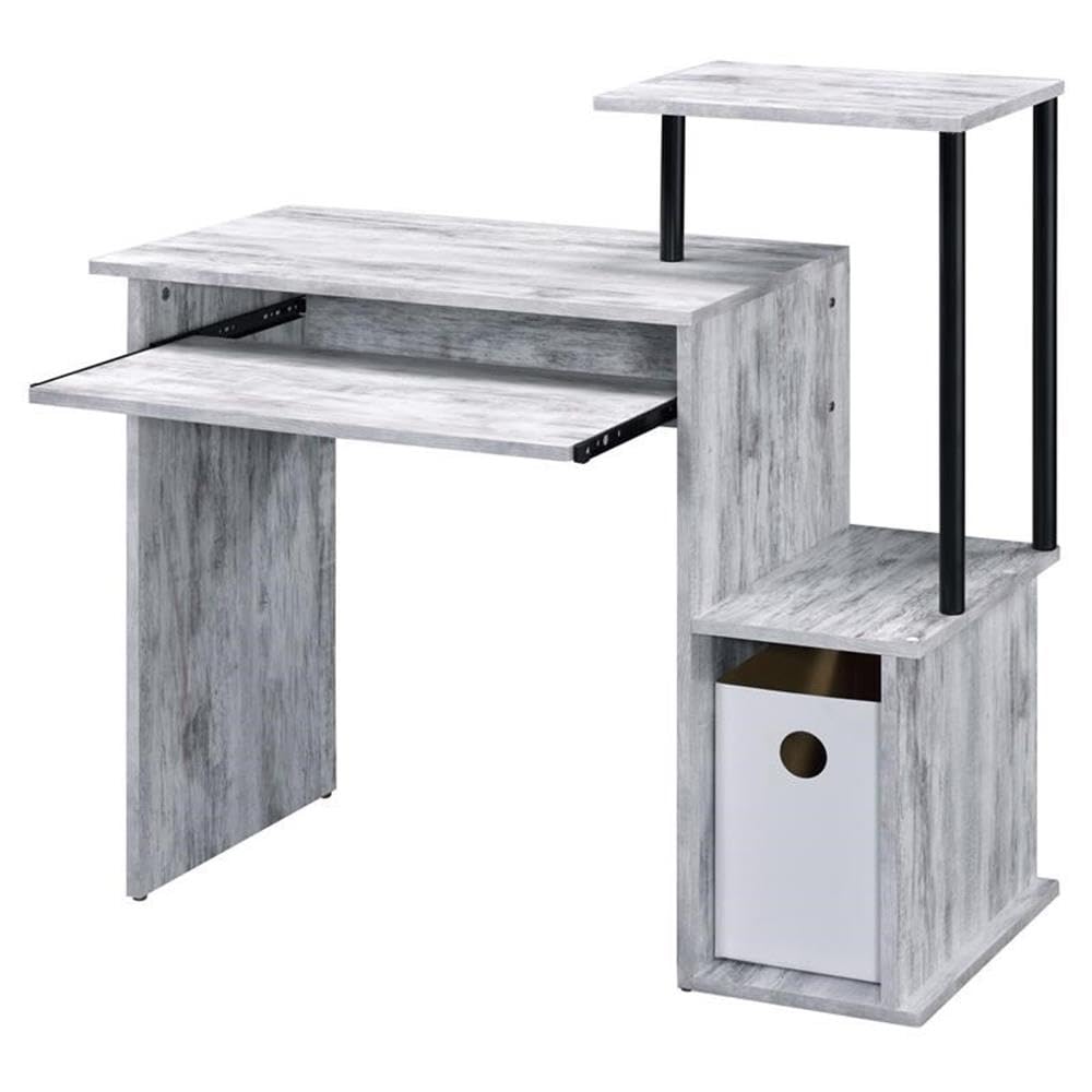 Acme Lyphre Wooden Top Computer Desk In Antique White And Black