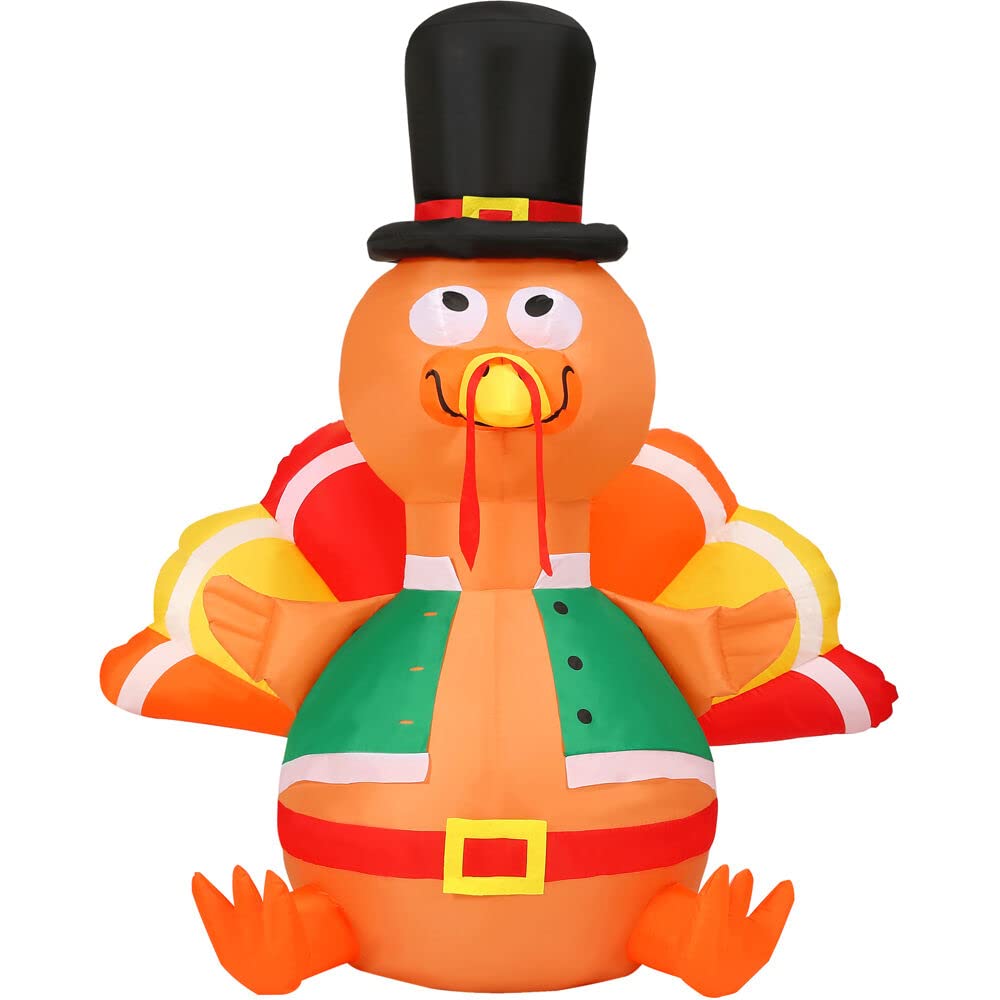 Haunted Hill Farm Fraser Hill Farm 6 Ft. Inflatable Thanksgiving Turkey With Led Lights | Festive Holiday Blow-Up Decorations | Blower, Ropes, And Stakes Included | Fhhturky061-L, Brown