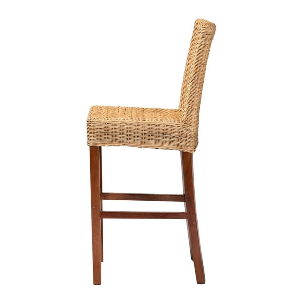 Baxton Studio Racquel Modern Bohemian Natural Rattan and Mahogany Wood Bar Stool - Thumbnail 3