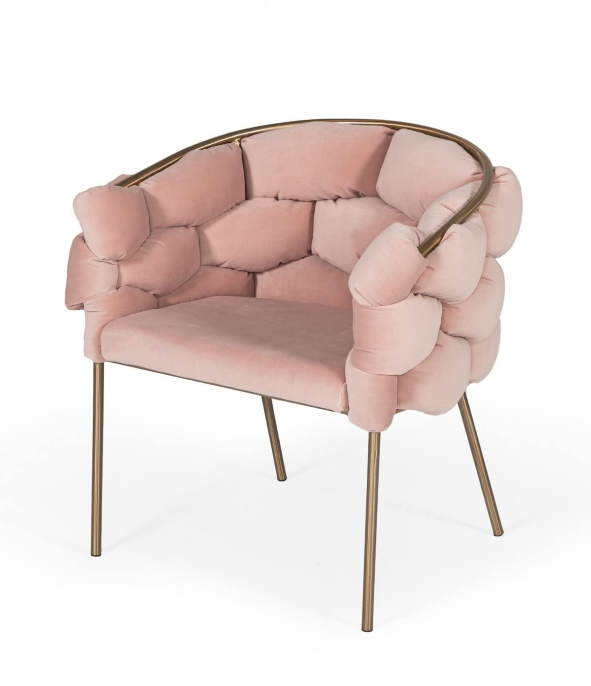 HomeRoots Metal, Fabric Pink Geo Velvet and Brushed Brass Velvet Dining Chair