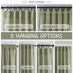 Donren Sage Green Linen Back Tab Curtains 102 Inches Long 2 Panels Set For High Windows - Rustic Hooks Belt Pinch Pleated Look Easy Sliding Curtains Rod Pocket Light Filtering Semi Privacy Drapres
