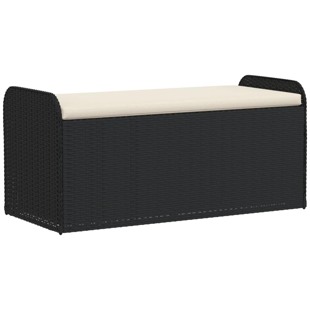 vidaXL Black Poly Rattan Storage Bench with Cream White Cushion - Weather-Resistant Outdoor/Patio/Garden Seating Furniture with 