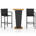 vidaXL Patio Bar Set 3 Piece Black - PE Rattan, Acacia Wood - Table and Stool Chair for Garden, Patio, Terrace - 23.6"x23.6"x43.3" Table Dimensions