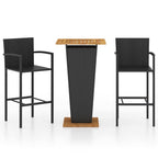 vidaXL Patio Bar Set 3 Piece Black - PE Rattan, Acacia Wood - Table and Stool Chair for Garden, Patio, Terrace - 23.6"x23.6"x43.3" Table Dimensions