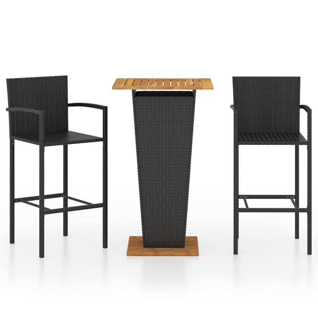 vidaXL 3 Piece Patio Bar Set in Gray - Weather-Resistant PE Rattan & Powder-Coated Steel Frames - Solid Acacia Wood Top and Base - Perfect for Garden, Patio, Terrace