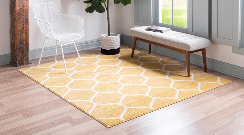 Unique Loom Trellis Frieze Collection Area Rug - Rounded (3' Square, Yellow/ Ivory)
