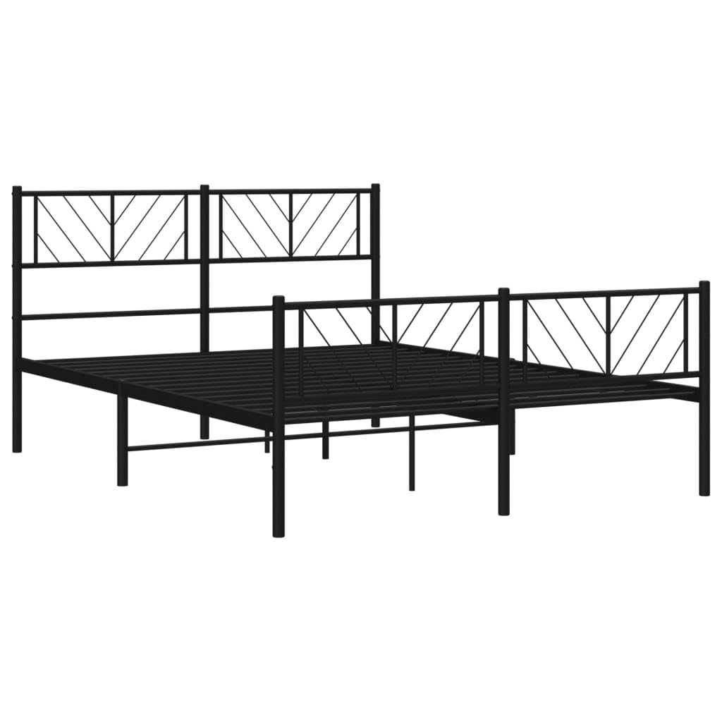 vidaXL Black Metal Bed Frame with Headboard and Footboard - Robust Steel Construction, Extra Storage Space, Functional Design with Metal Slats Support