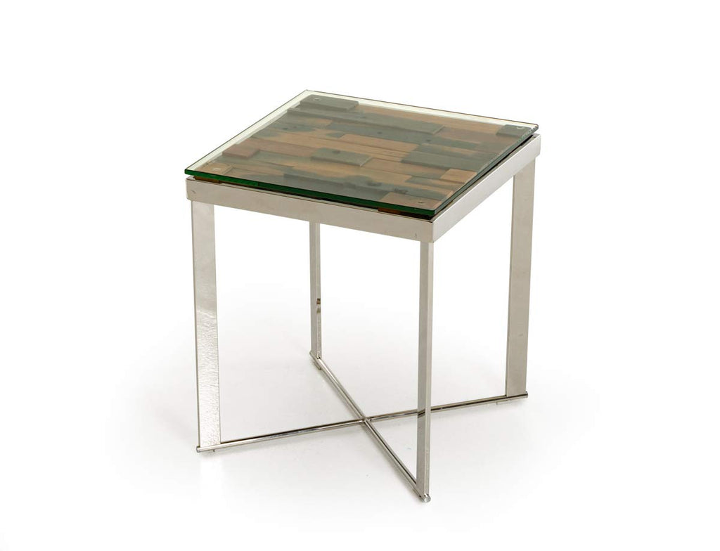 HomeRoots 22' Wood and Glass Mosaic Top End Table with Steel Legs