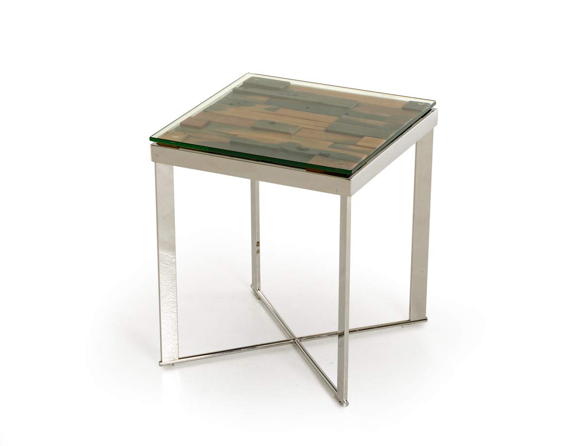 HomeRoots 22' Wood and Glass Mosaic Top End Table with Steel Legs