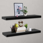 vidaXL Floating Wall Shelves - Set of 2, Durable Black MDF, Easy to Install - Ideal for Displaying Books, Awards, Ornaments - Perfect for Home or Office Use