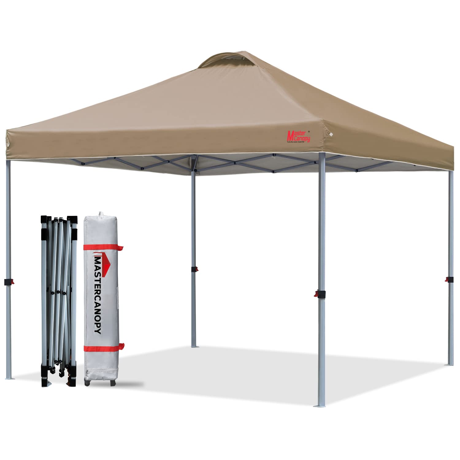 Mastercanopy Durable Ez Pop-Up Canopy Tent With Roller Bag (10X10, Khaki)