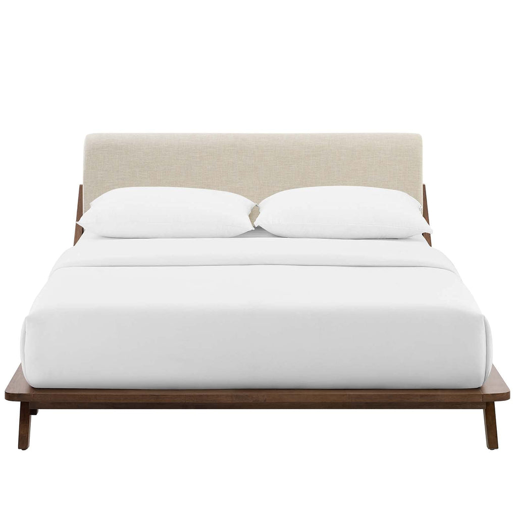 Modway Luella Upholstered Fabric Queen Sled Platform Bed Frame With Headboard In Walnut Light Gray