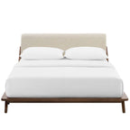 Modway Luella Upholstered Fabric Queen Sled Platform Bed Frame With Headboard In Walnut Light Gray