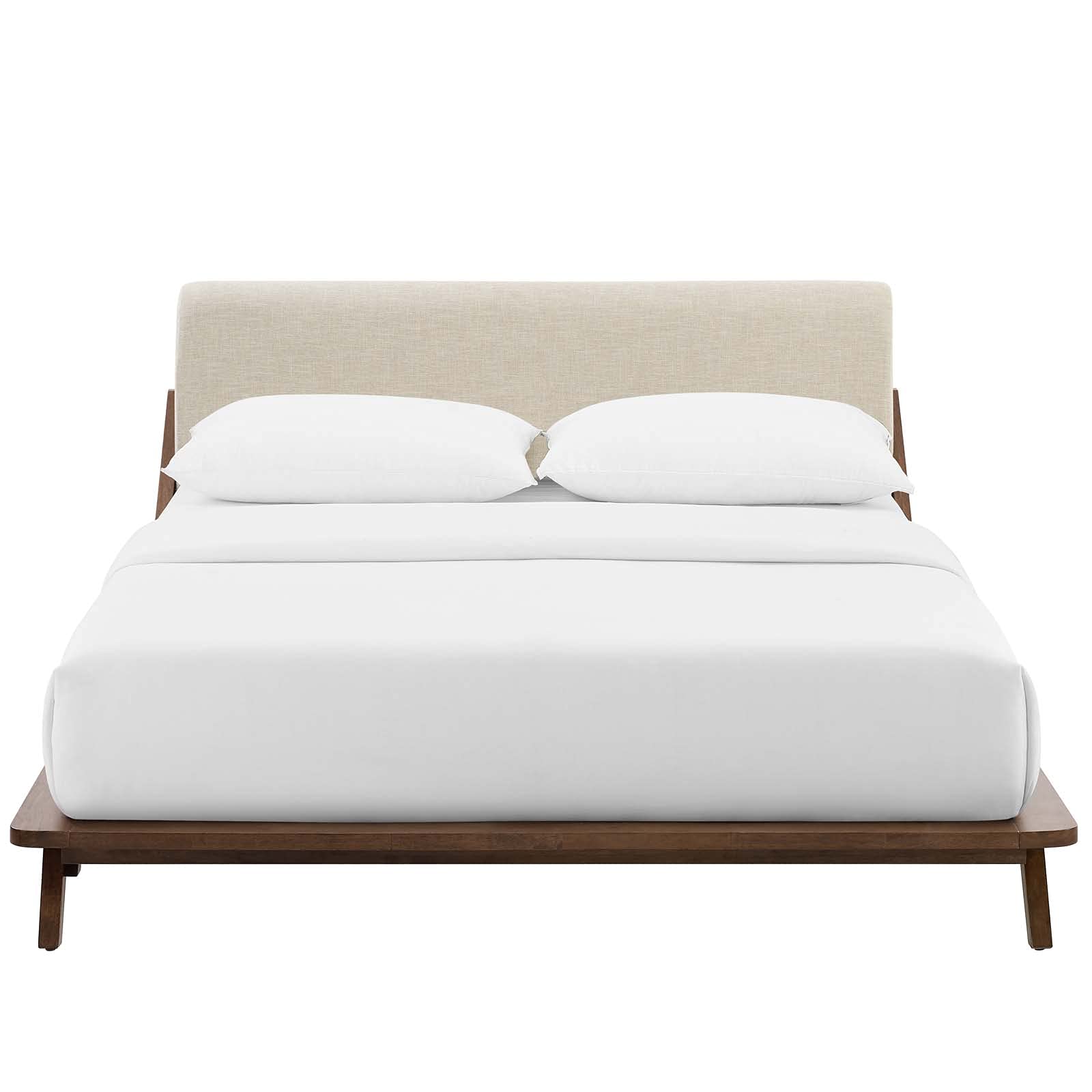 Modway Luella Upholstered Fabric Queen Sled Platform Bed Frame With Headboard In Walnut Light Gray