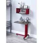 Acme Cargo Metal Base Accent Table with Wall Shelf and Caster Wheels in Red