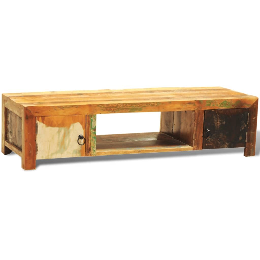 vidaXL Reclaimed Solid Wood TV Stand with 2 Doors - Antique-Style Wooden Cabinet with Storage Drawers and Shelves - Handcrafted and Multi-Color Vintage Design