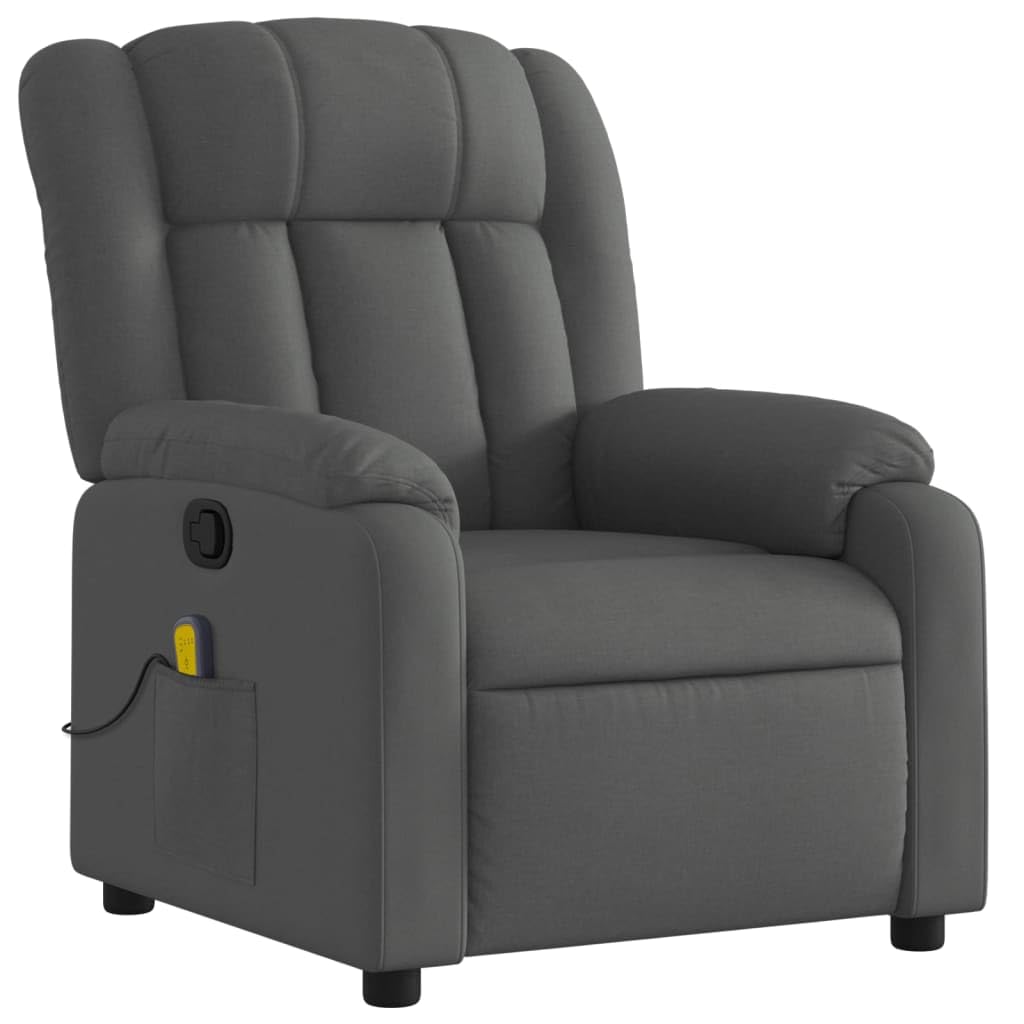 vidaXL Massage Recliner Chair - Dark Gray Fabric | 6-Point Vibration Massage | Thickly Padded | Adjustable Footrest & Backrest | Durable Wood & Metal Frame