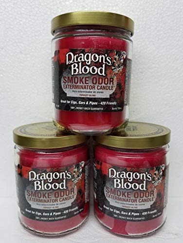 Smoke Odor Exterminator 13 oz Jar Candle, Dragons Blood Set of Three Candles.