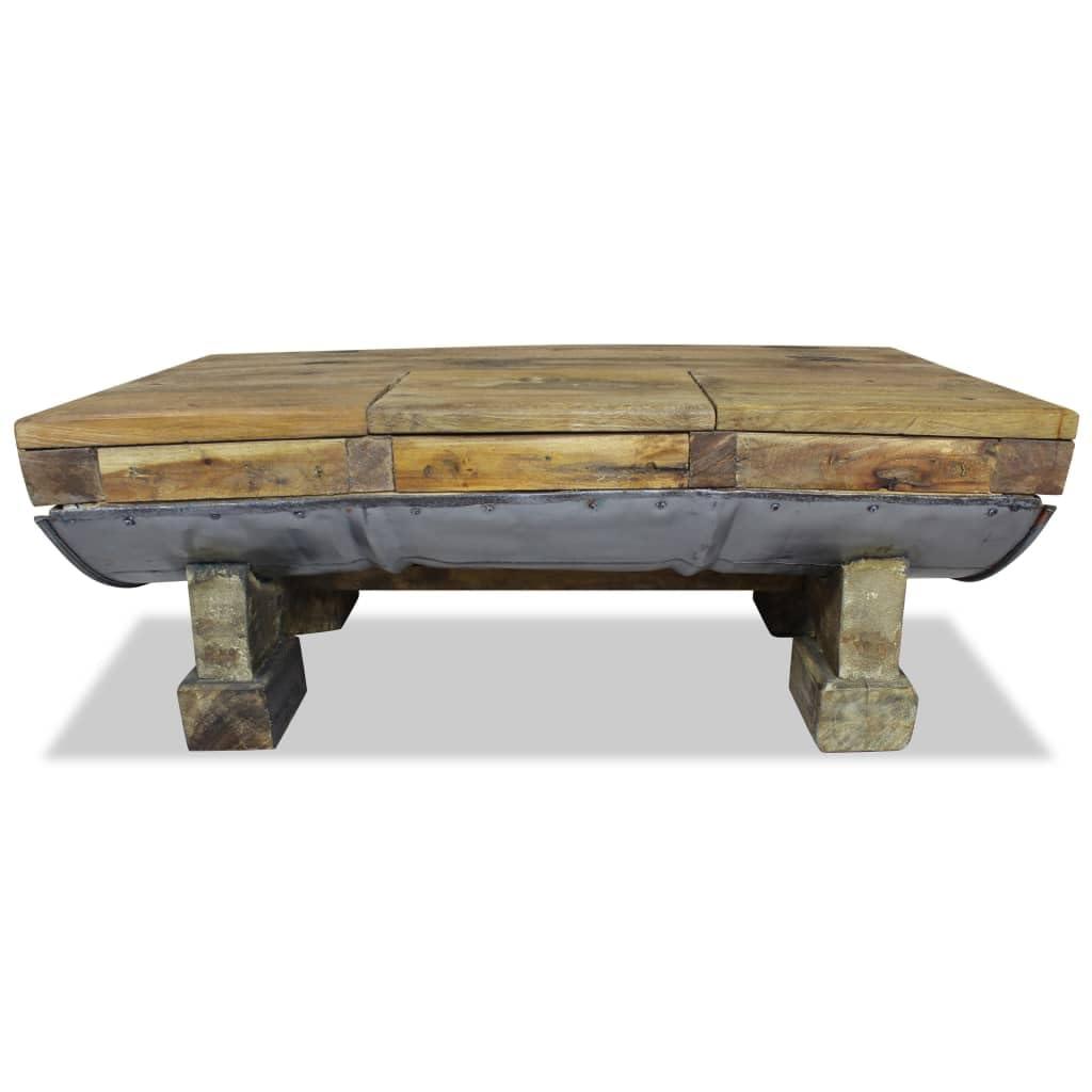 vidaXL Handmade Coffee Table with Industrial Design, Made of Solid Reclaimed Wood and Galvanized Iron, Easy Assembly, Dimensions 35.4"x19.7"x13.8" - Farmhouse Style