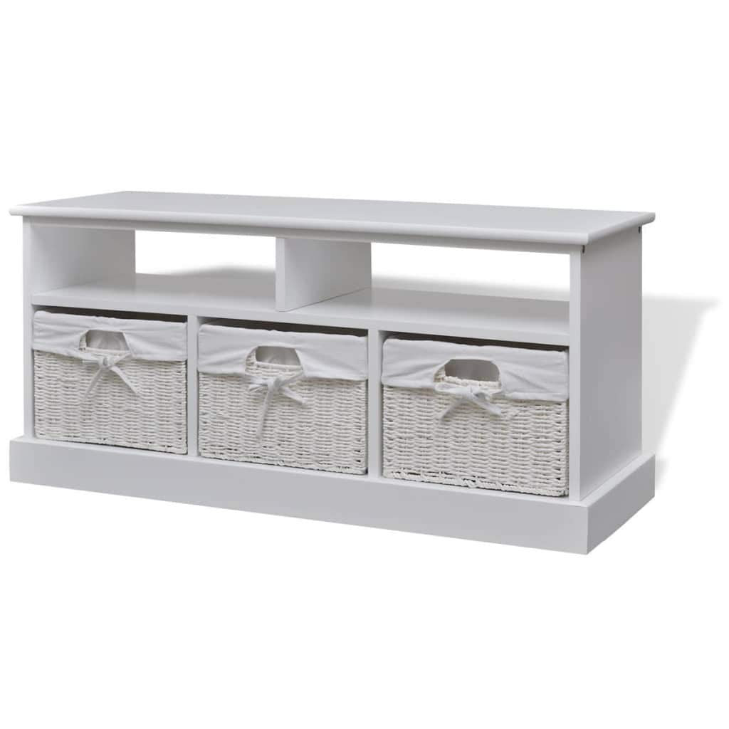 Vidaxl Storage Bench Cabinet Dresser Shelves Wicker Baskets Low Hallway White