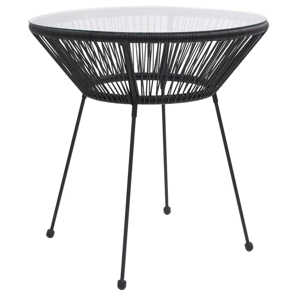 vidaXL Outdoor Dining Table | 27.6    | Black Rattan & Glass Top | Powder-Coated Steel Frame | Water- | Easy Assembly | Ideal fo