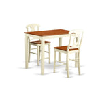 East West Furniture YAKE3-WHI-W 3 Piece Kitchen Counter Height Dining Table Set Contains a Rectangle Dining Room Table and 2 Wooden Seat Chairs, 30x48 Inch, Buttermilk & Cherry