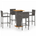 vidaXL 5-Piece Patio Bar Set in Gray - Weather-Resistant PE Rattan and Powder-Coated Steel Frame with Acacia Wood Tabletop - Easy to Assemble