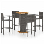 vidaXL 5-Piece Patio Bar Set in Gray - Weather-Resistant PE Rattan and Powder-Coated Steel Frame with Acacia Wood Tabletop - Easy to Assemble
