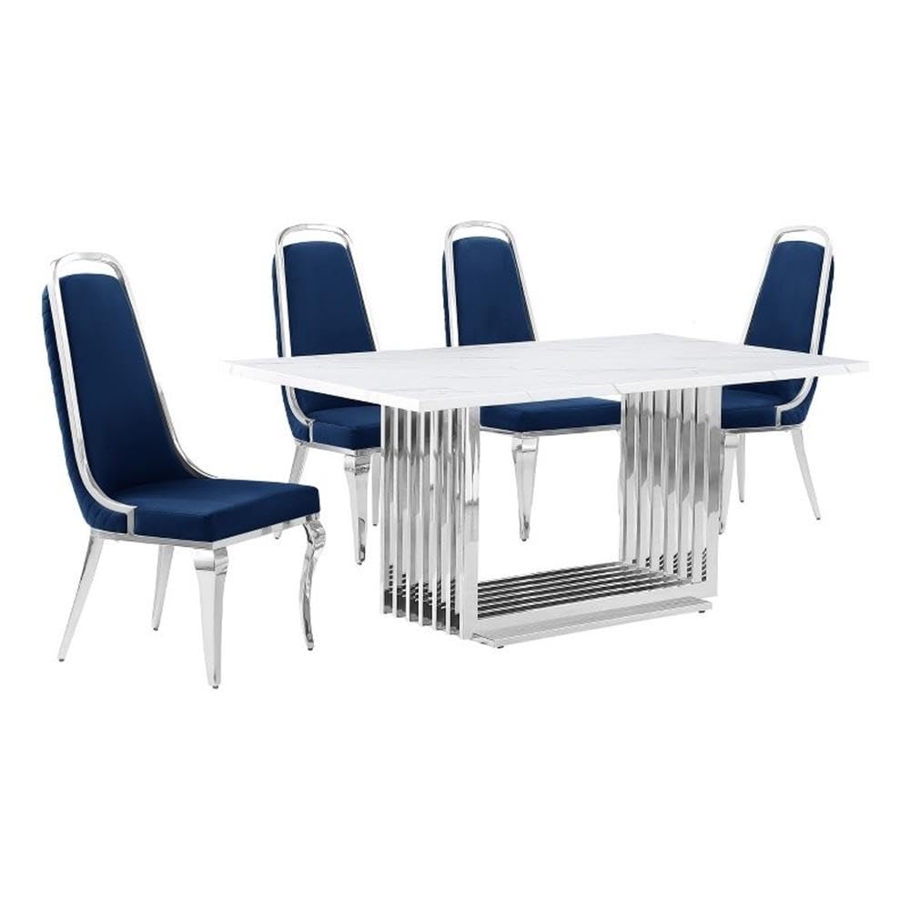 Best Quality Furniture D310-4Sc310-3 Dining Set, 1 Table+4 Chairs, Navy Blue