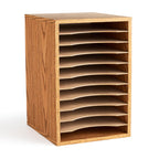 Safco Vertical Desktop Sorter, Wooden Paper Organizer For Home Office And Classroom, 11 Adjustable, Letter-Size Compartments, Me