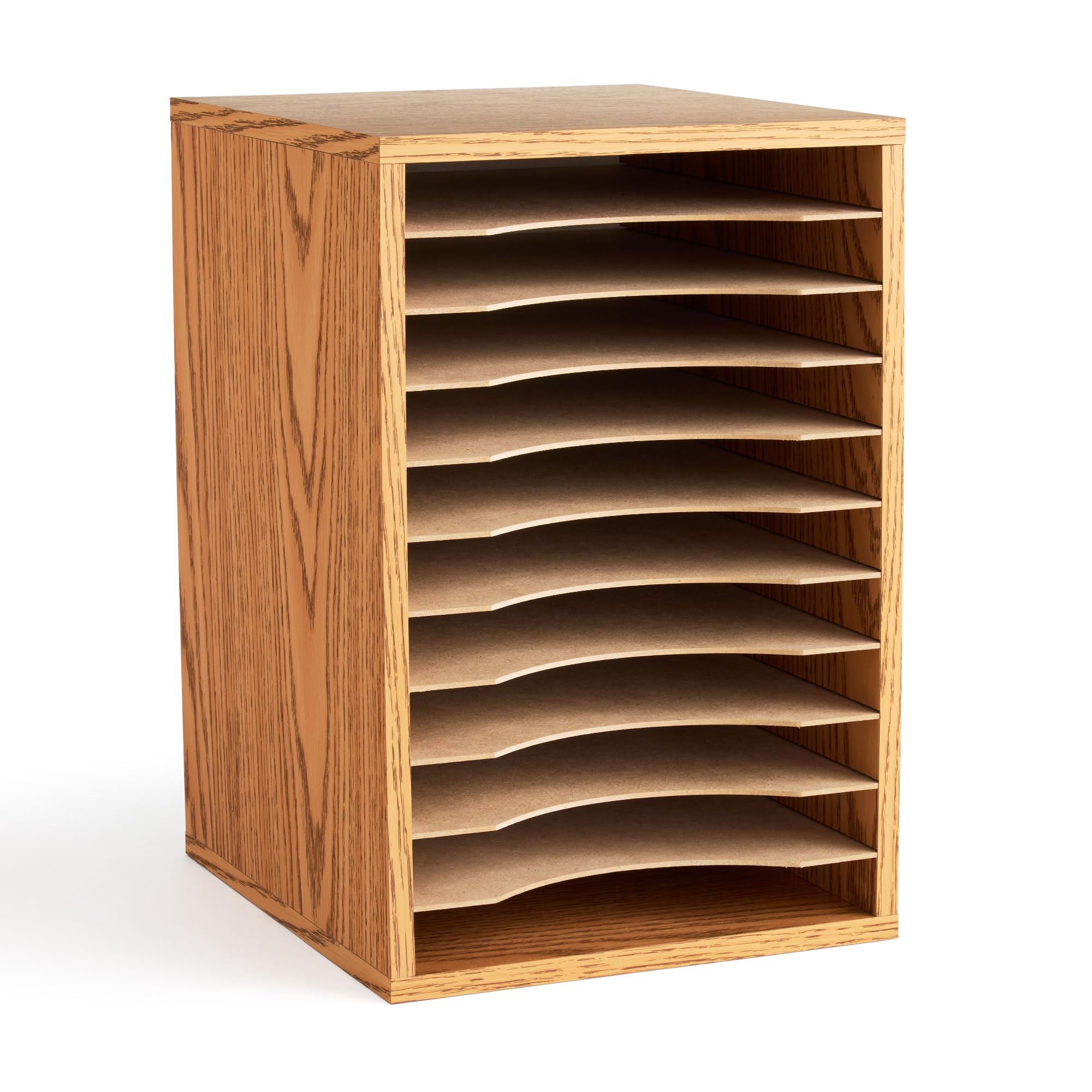 Safco Vertical Desktop Sorter, Wooden Paper Organizer For Home Office And Classroom, 11 Adjustable, Letter-Size Compartments, Me