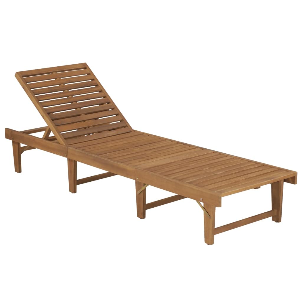 vidaXL Sun Lounger Folding Lounge Bed with Royal Blue Cushion - Solid Wood Acacia Recliner for Outdoor, Garden, Patio & Deck - Adjustable Backrest, Weather-Resistant