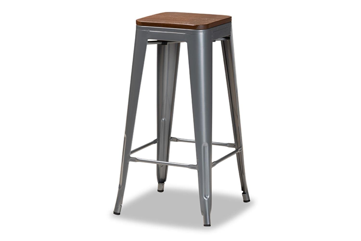 Baxton Studio Horton Modern and Contemporary Grey Metal and Walnut Brown Finished Wood 4-Piece Bar Stool Set