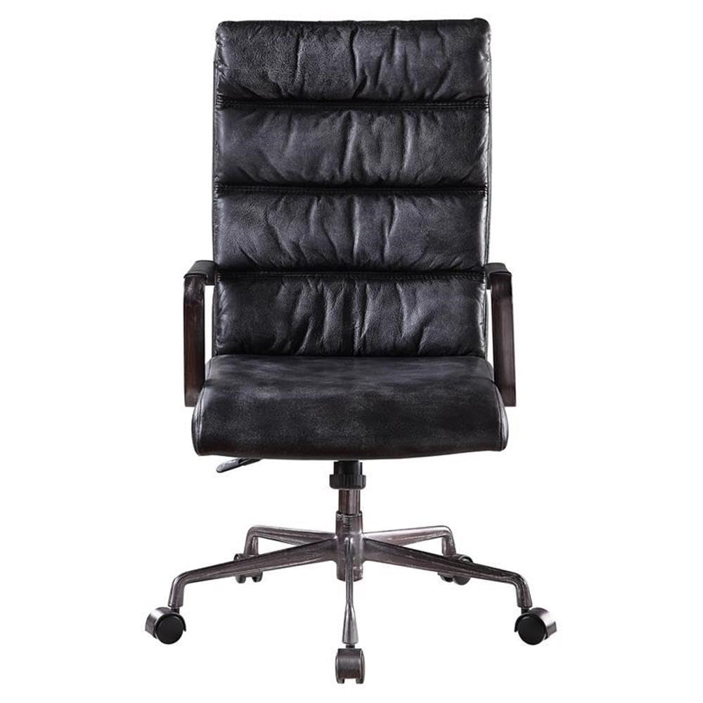 Acme Jairo Tufted Leather Upholstered Swivel Office Chair in Vintage Black