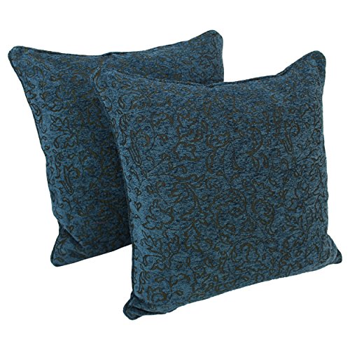 Blazing Needles Corded Jacquard Chenille Floor Pillows (Set of 2), 25&quot;, Blue Floral