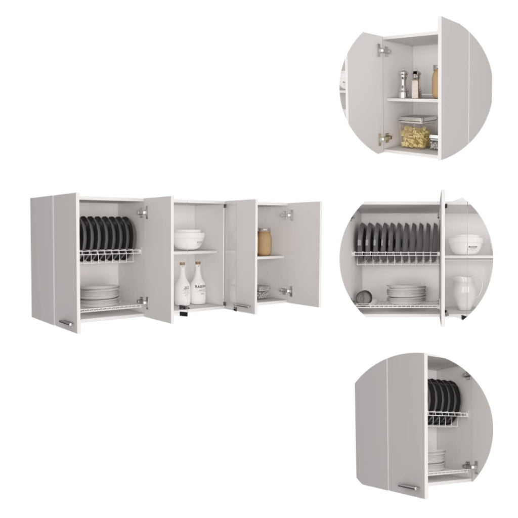 Oceana 150 Wall Double Door Cabinet with Glass, Four Interior Shelves, White