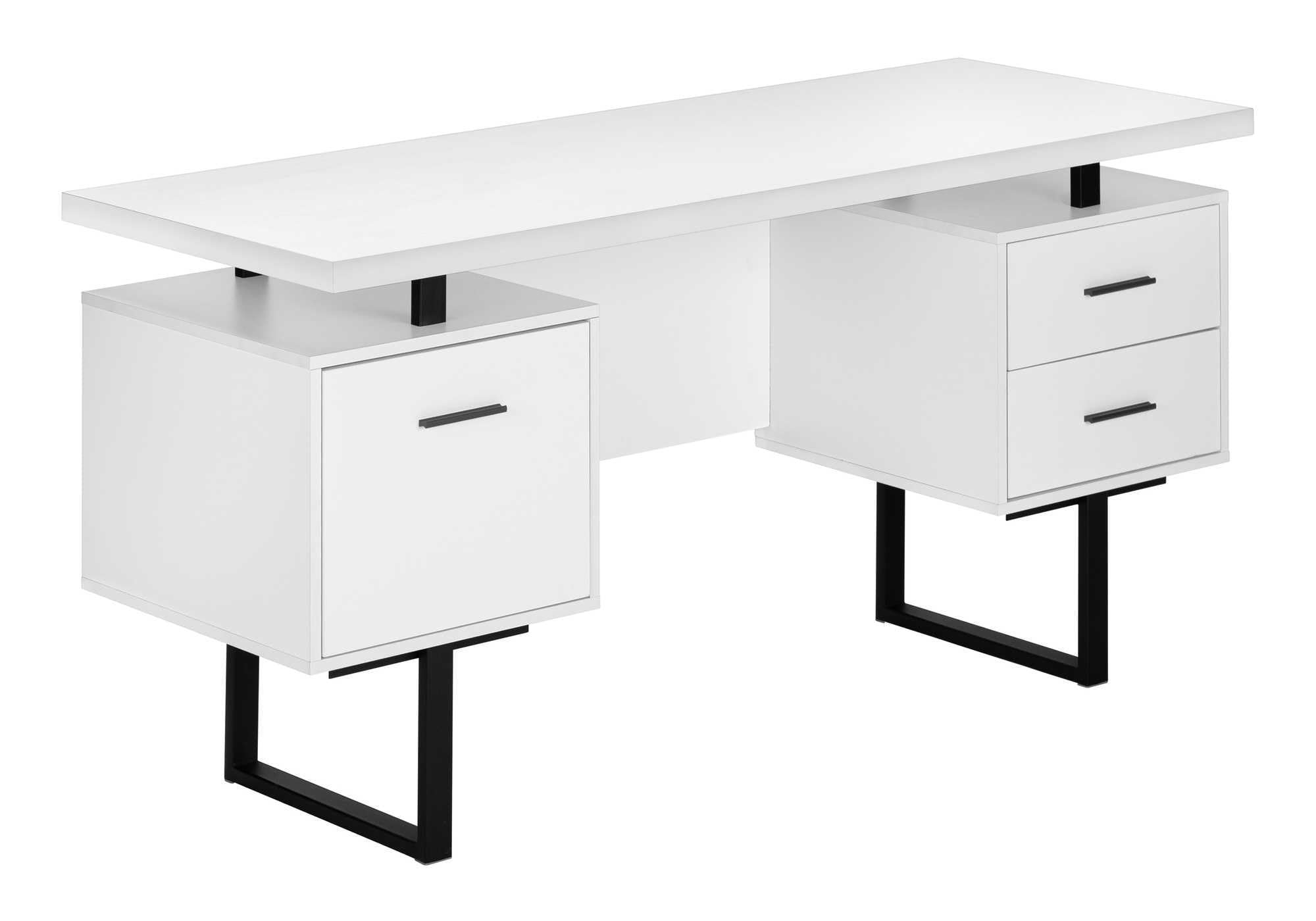 Monarch Specialties I 7631 Computer Desk, Home Office, Laptop, Left, Right Set-up, Storage Drawers, 60' L, Work, Metal, Laminate, White, Black, Contemporary