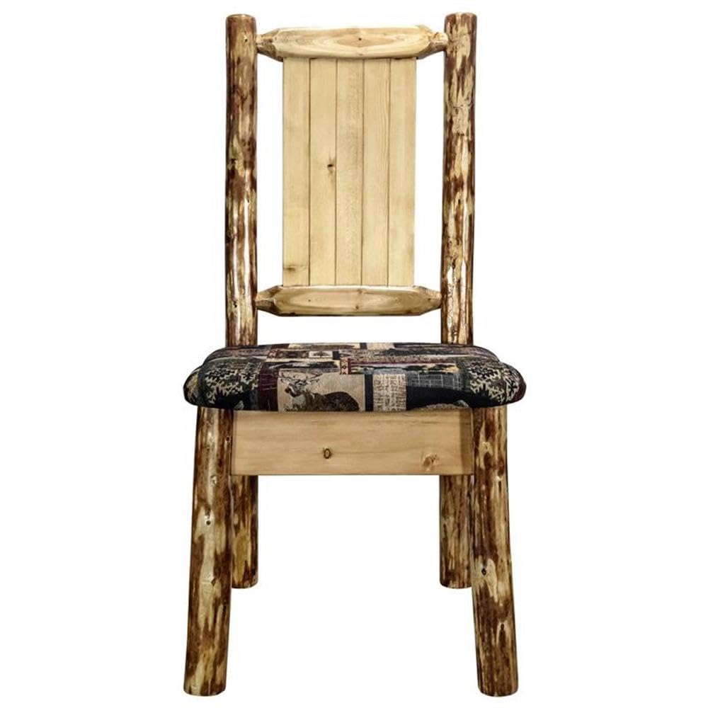 Montana Woodworks Glacier Country Collection Side Upholstered Chair, Woodland Pattern with Laser Engraved Bear Design, Stained and Lacquered