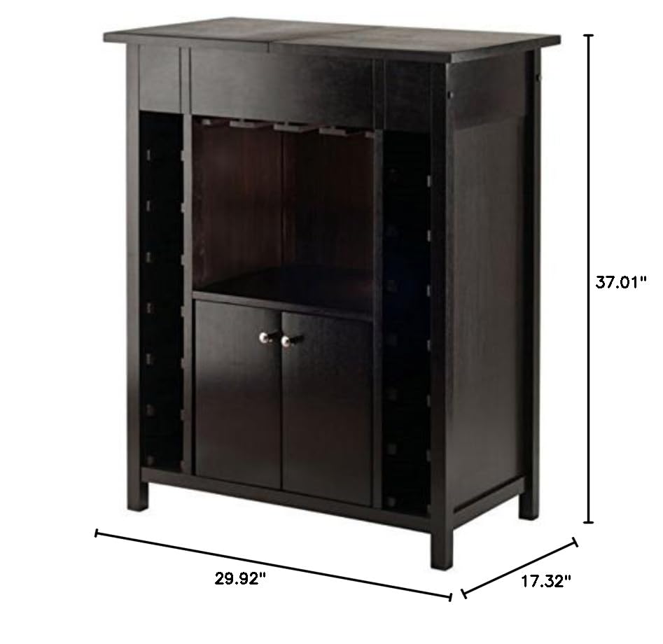 Ergode Alta Wine Storage Shelf | Modern Espresso Finish | 8 Bottle Capacity | Glass Cabinet Door | Accessory Storage | 19.1' W x 12.7' D x 37.4' H (92655-VV)