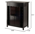 Ergode Alta Wine Storage Shelf | Modern Espresso Finish | 8 Bottle Capacity | Glass Cabinet Door | Accessory Storage | 19.1' W x 12.7' D x 37.4' H (92655-VV)