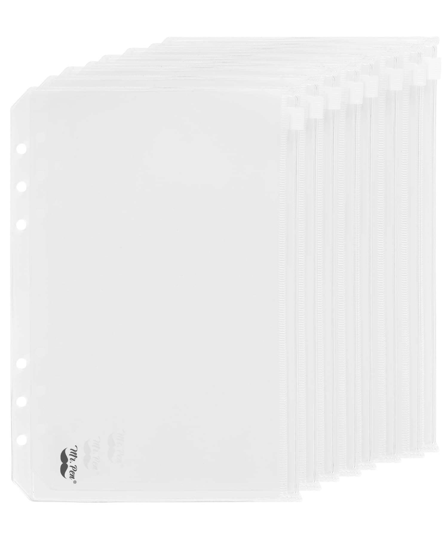 Mr. Pen A5 Plastic Binder Pockets, 8 Pieces, 6 Ring Binder Holes, 8 Pcs, Clear Envelopes For Cash, Money Organizer, Lightweight,