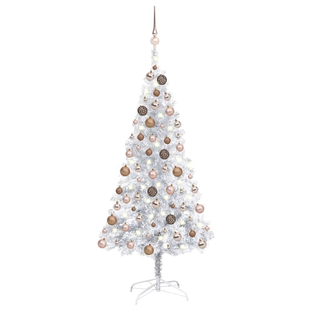 Vidaxl Artificial Christmas Tree With Leds&Ball Set Christmas Tree Christmas Decoration Xmas Tree Holiday Ornament Party Decor Silver Pet