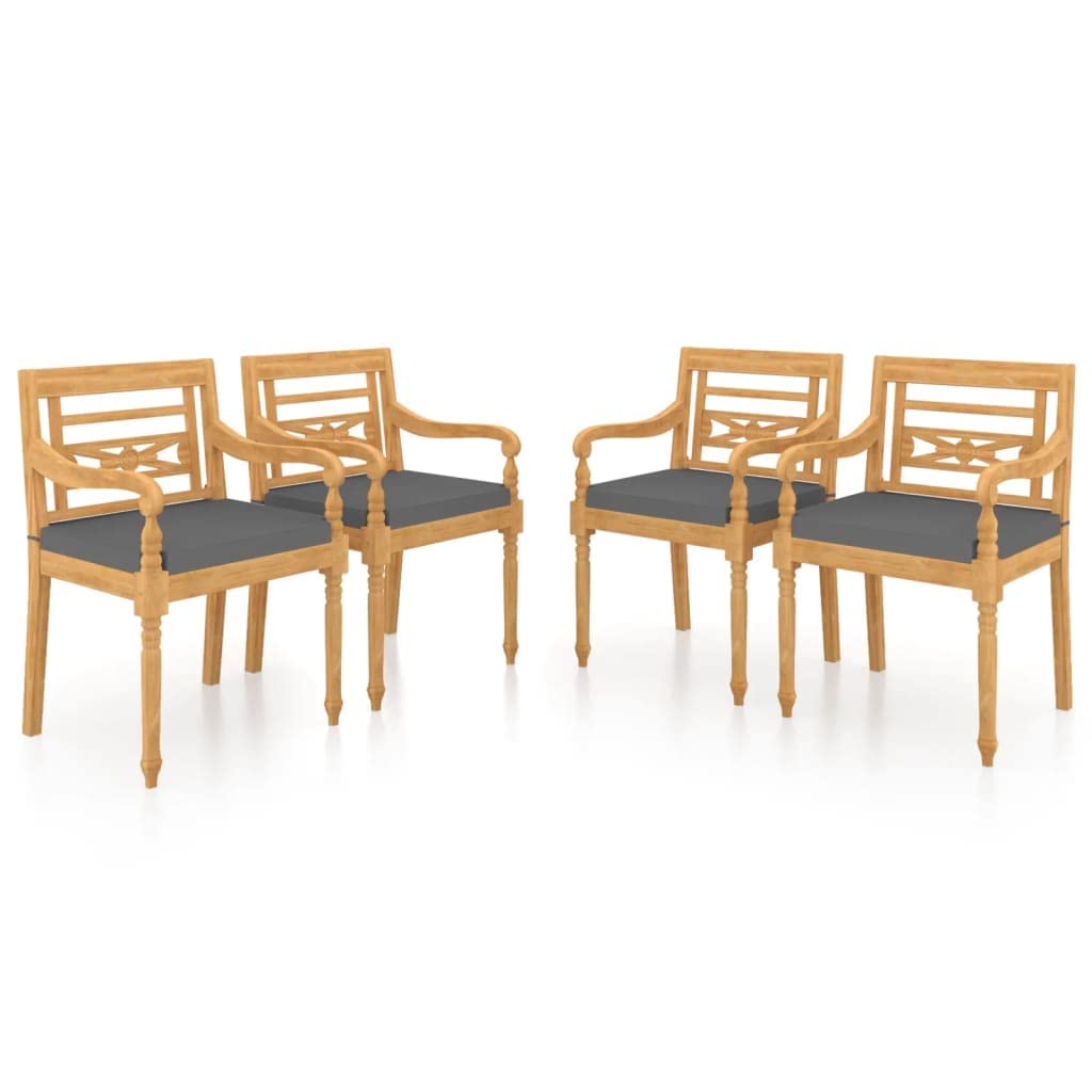 vidaXL 4X Solid Teak Wood Batavia Chairs with Cushions Outdoor Patio Garden Terrace Kitchen Wooden Seat Seating Sitting Dinner Chair Furniture