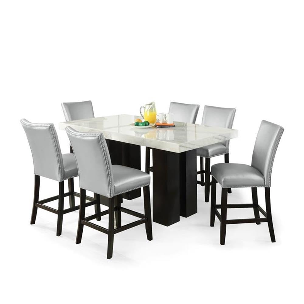 Camila Marble Top Rectangular 7-Piece Counter Height Dining Set - Silver