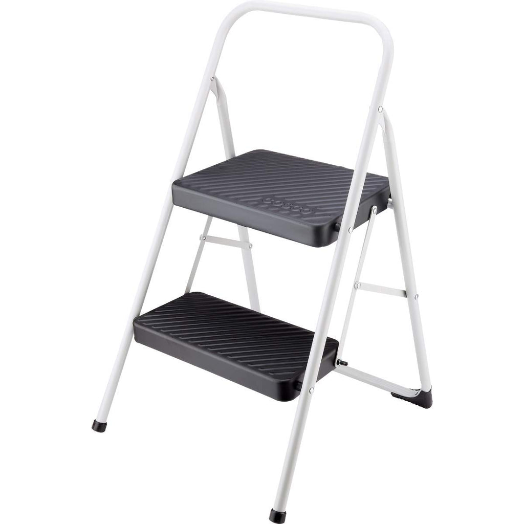 Two Step Folding Step Stool With Cool Gray Frame And Black Steps